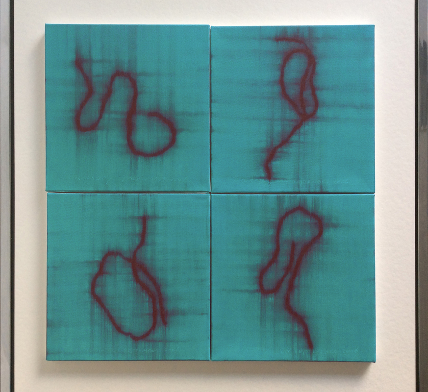 Jack Vissers "Day Threads" - tableau van 4 schilderijen, in licht blauw kopen? Bied vanaf 45!