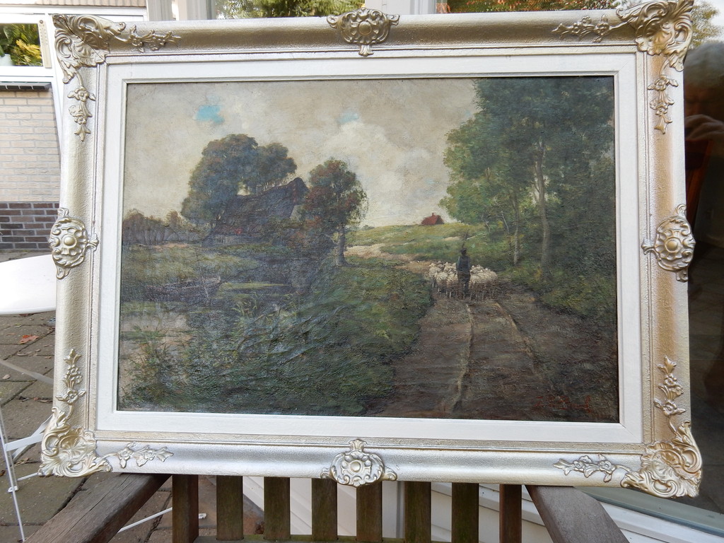 Johannes Martinus Bach,pastorale, olieverf op doek, schaapherder met kudde kopen? Bied vanaf 175!