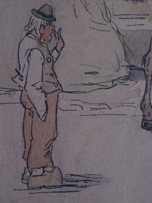 Leuk! Aquarel van "Verkade" schilder Jan v Oort - "Drankpauze" ca. 1900 gesignd kopen? Bied vanaf 1!