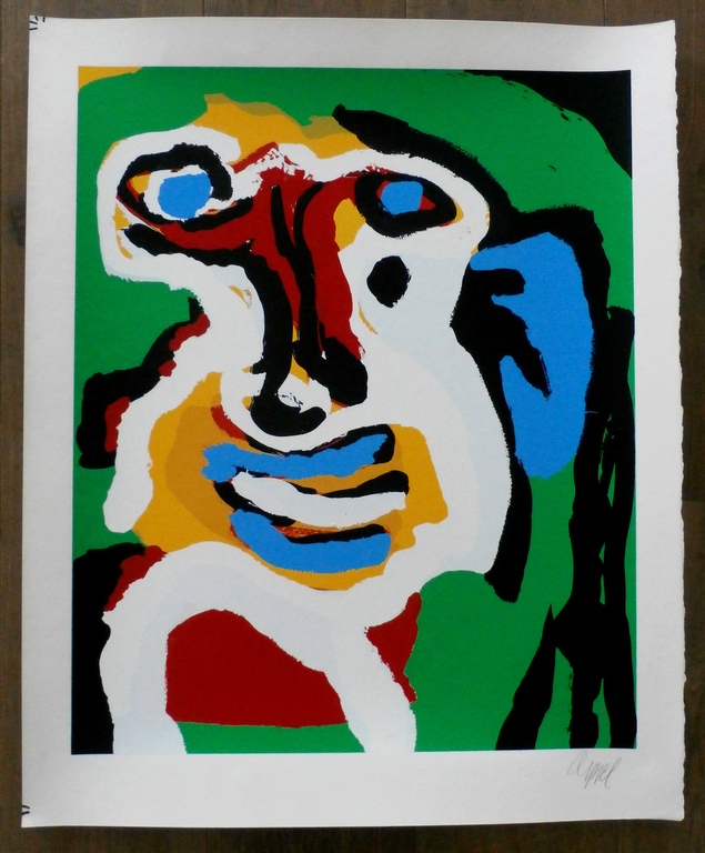 Karel Appel - zeefdruk: Head against green grass - 1977 kopen? Bied vanaf 1300!