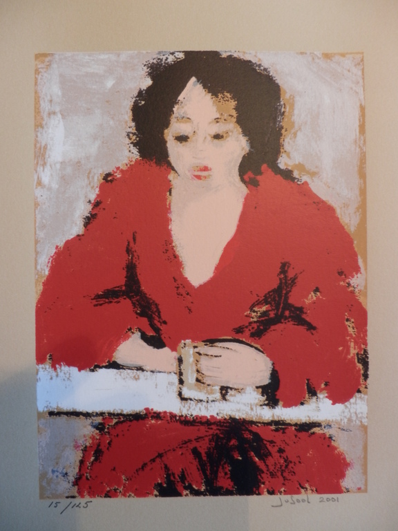 JOSE van GOOL   Litho  DAME IN RODE JAPON  Handgesigneerd kopen? Bied vanaf 25!