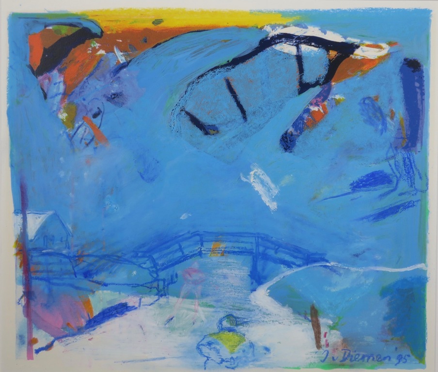 Jan van Diemen: Handbewerkte Zeefdruk, Schaatser VI - Ingelijst verkocht voor € 80!