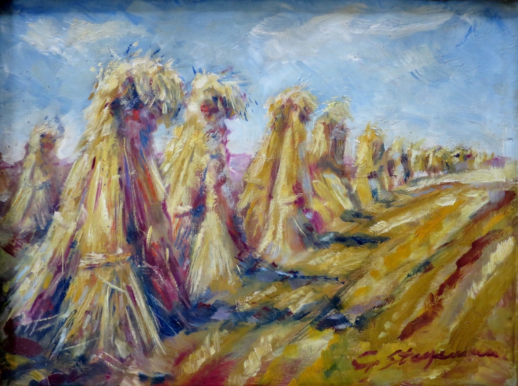 Gerrit (Gert) Stegeman (1858-1940) - Olieverf korenschoven - Arnhem verkocht voor € 350!