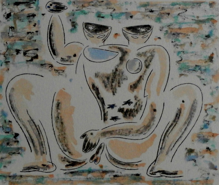 Arie van Geest - gemengde techniek op papier - 1985 verkocht voor € 50!