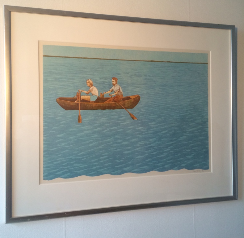 Aat Verhoog: Kleurenlitho, Man en vrouw in bootje kopen? Bied vanaf 85!