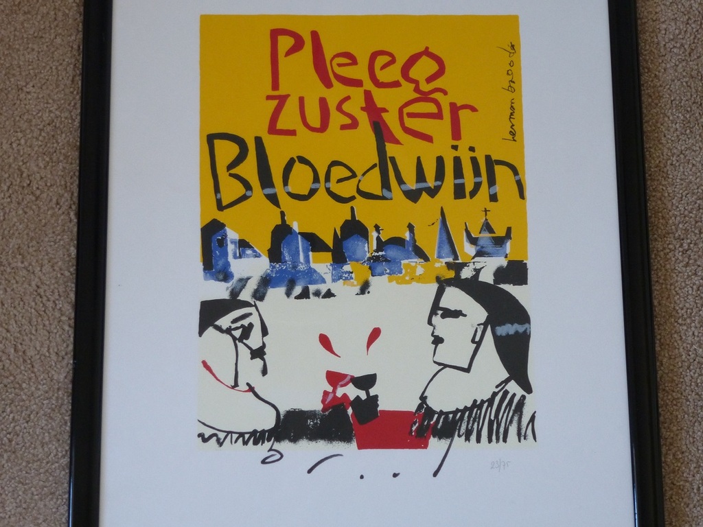 Herman Brood, ingelijste zeefdruk: Pleegzuster Bloedwijn, handgesigneerd en genummerd. Oplage 75 stuks!!! kopen? Bied vanaf 225!