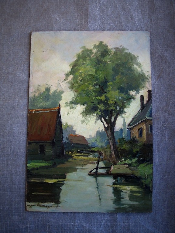 Oud impression. Olieverf/Board "Zomerochtend in Noord Holland" niet gesigneerd  kopen? Bied vanaf 1!