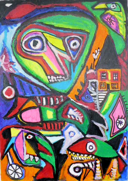 bedroefd-gemengde techniek op papier-gesigneerd verkocht voor € 80!