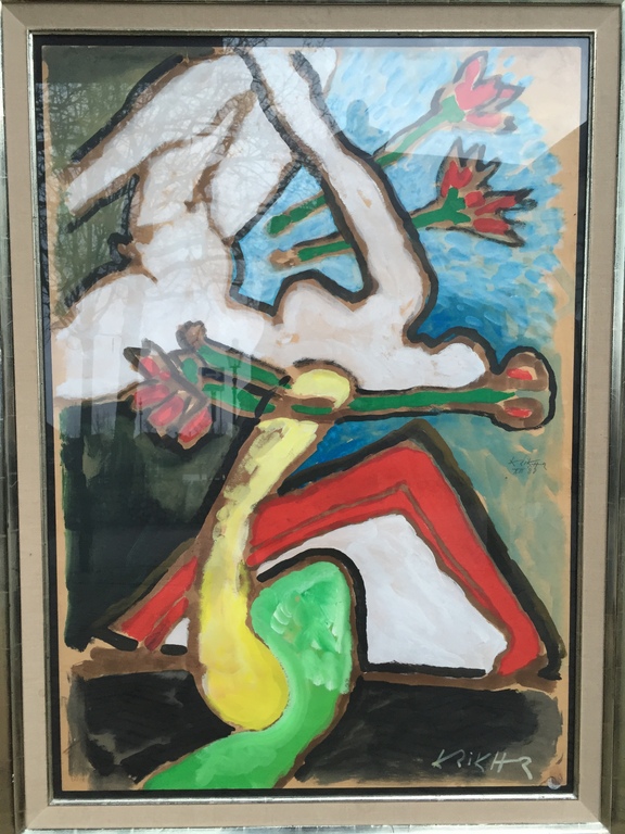 HERMAN KRIKHAAR Originele Gouache COBRA Kunst verkocht voor € 270!
