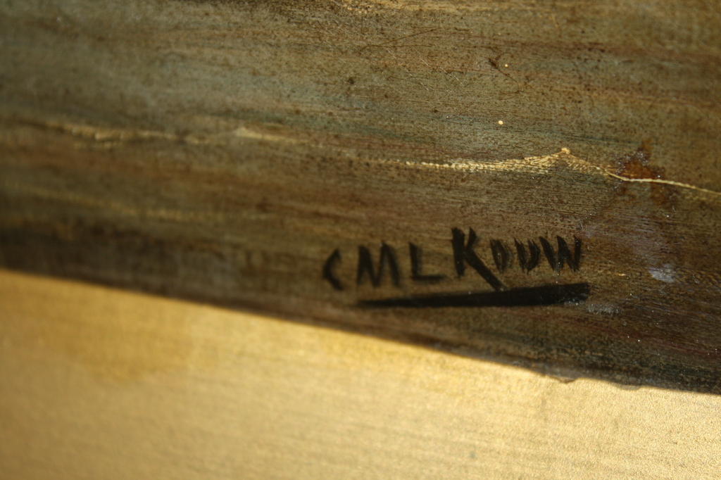 ZEER FRAAI OLIEVERF -  VISSER IN DE POLDER bij AVONDLICHT van KOUW grootformaat kopen? Bied vanaf 1!