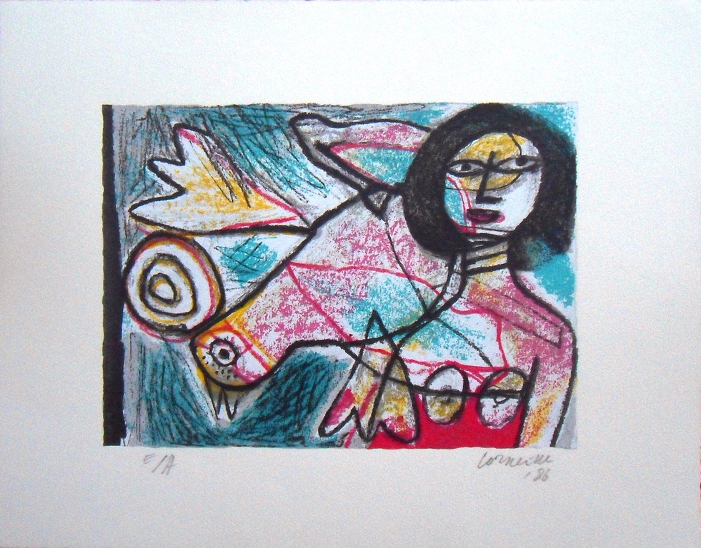 Corneille handgesigneerde litho vrouw en vogel 1986 verkocht voor € 97!
