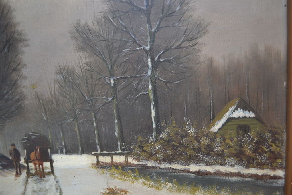 Winterlandschap op paneel, gesigneerd rechtsonder. kopen? Bied vanaf 20!