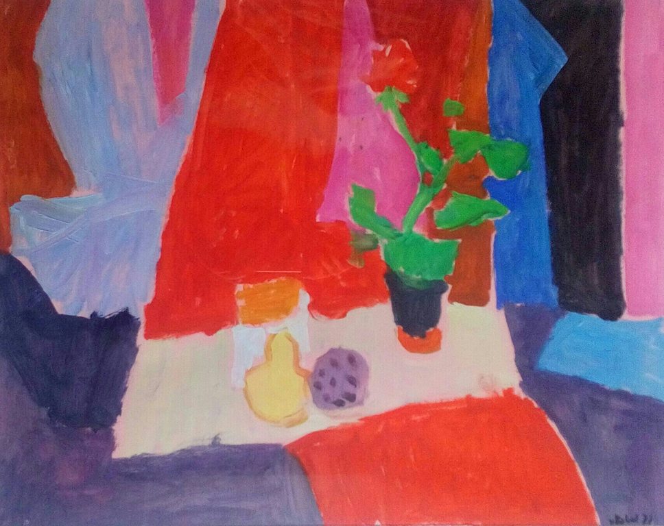 Antoon van Bakel: Gouache, Stilleven met Geranium, Ingelijst verkocht voor € 40!