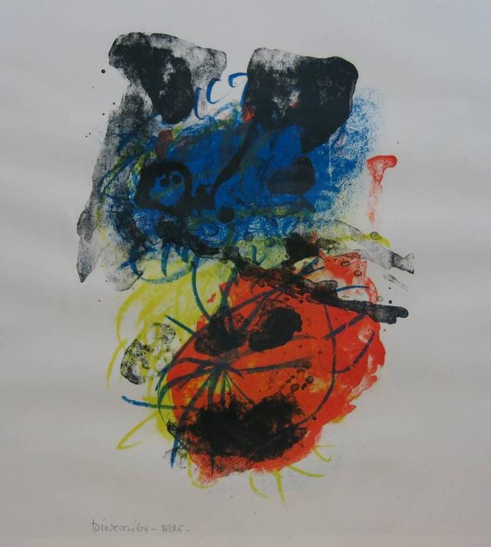 Jef Diederen: 2x Litho, Kleurrijke composities - Ingelijst kopen? Bied vanaf 80!