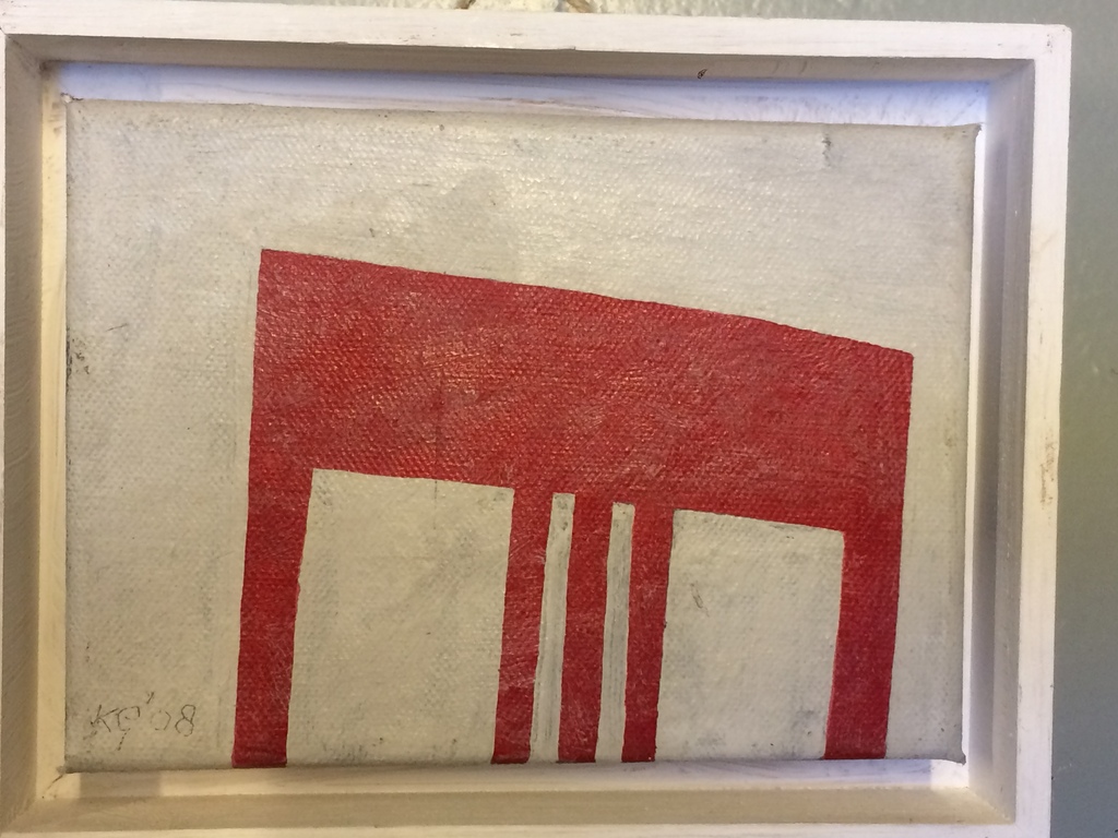 Klaas Gubbels, Rode Stoel, acrylverf op doek ingelijst door de kunstenaar zelf. verkocht voor € 850!