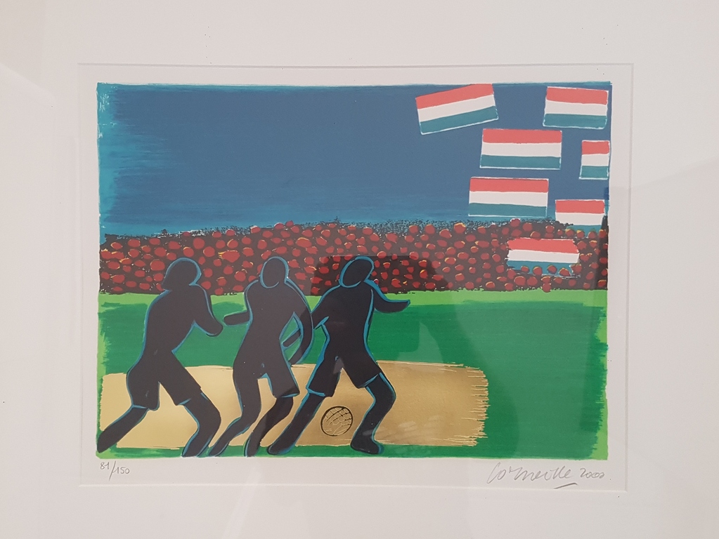 Corneille - Voetballers - ingelijste zeefdruk met bladgoud - 150 ex. kopen? Bied vanaf 1!