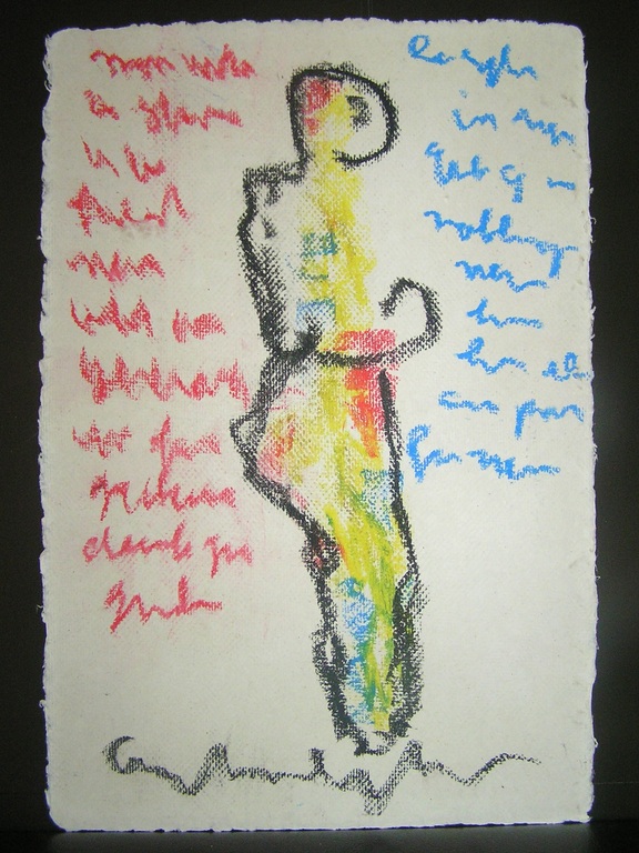 Anton Heyboer Man met Steen:  Krijt op Molenpapier 1988  verkocht voor € 125!