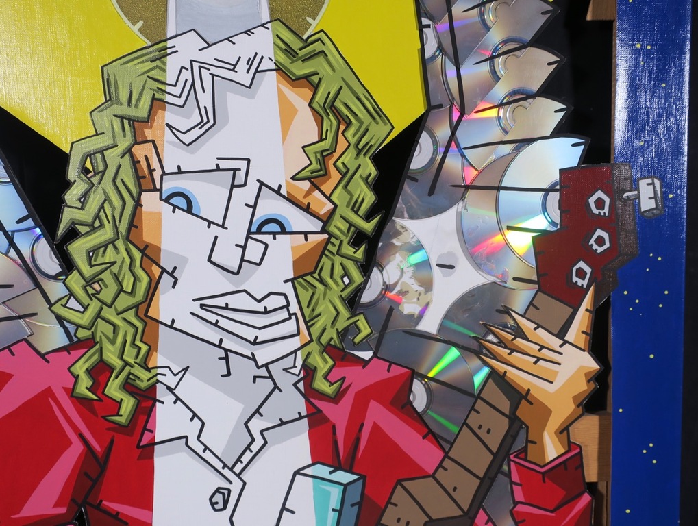 Kriki: Acryl en cd's op doek, Z.T. II (groot) kopen? Bied vanaf 400!