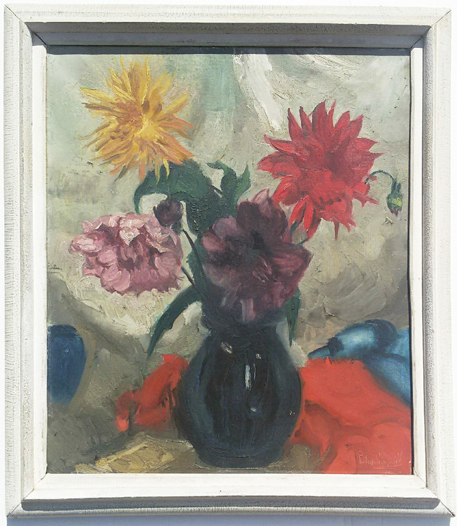 Piet van Wijngaerdt - Dahlia’s, olieverf op doek (ingelijst, groot) kopen? Bied vanaf 650!