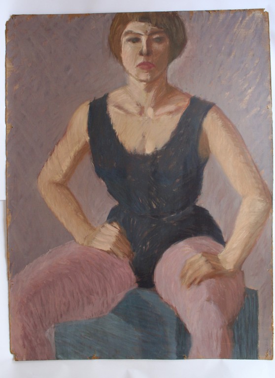 Karel Timmerman - Groot acrylverf op karton - Vrouw in ballet of turnpak kopen? Bied vanaf 20!