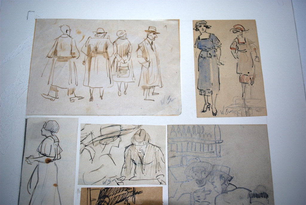 9 schetsen in potlood/pen/aquarel - allen met monogram - fraai ingelijst kopen? Bied vanaf 495!