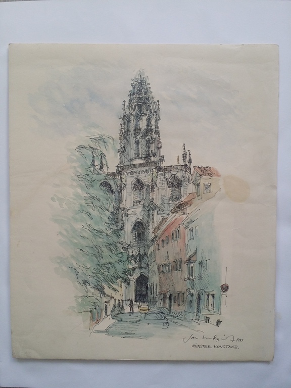 Onbekend. Aquarel en pen. Stadsgezichten 2x kopen? Bied vanaf 1!