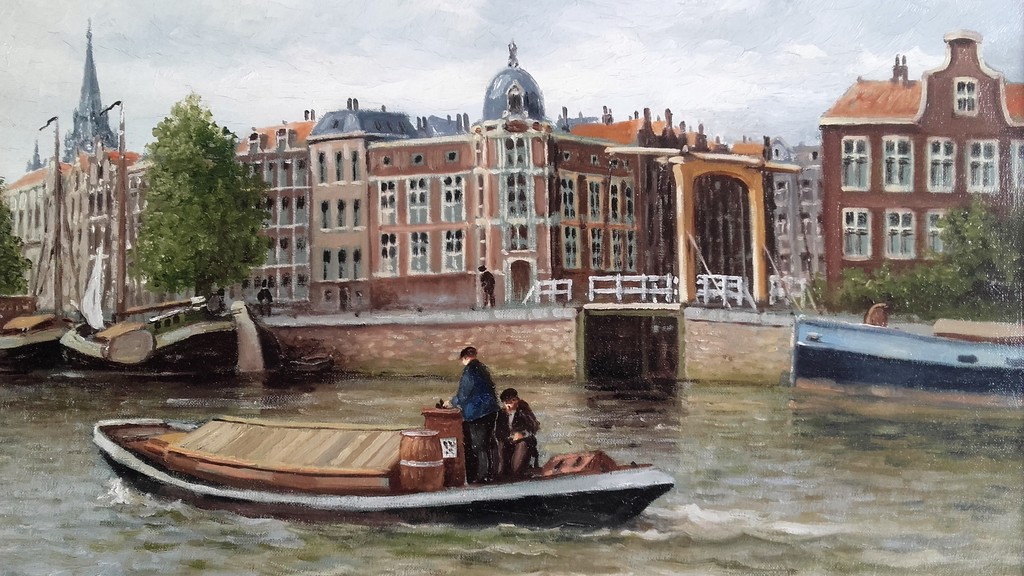 Franciscus Leonardus Corsius - F.L. Corsius, Stadsgezicht met vele boten en personen - Gesigneerd kopen? Bied vanaf 1!