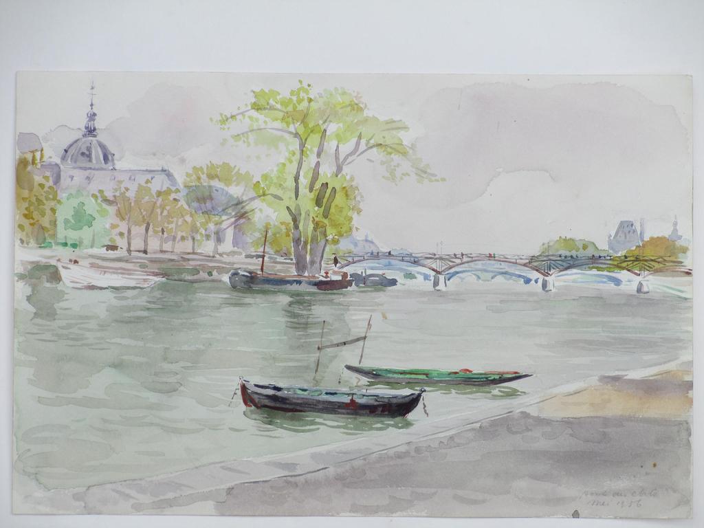 Han Krug, Pont des Arts Parijs, Aquarel 1956 kopen? Bied vanaf 45!