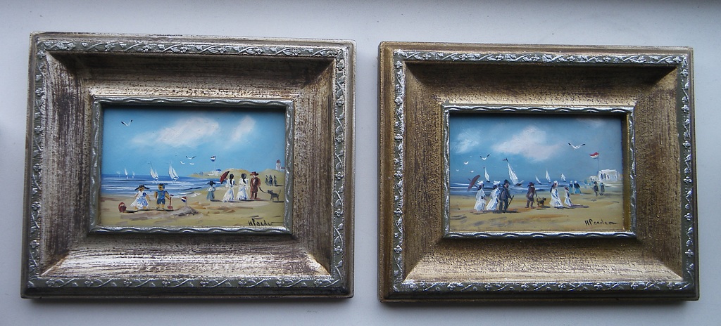 Poeder Henk olieverf op board stransgezicht pendant. verkocht voor € 75!