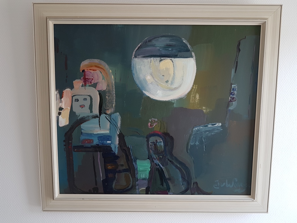 Jo van Wiggen (1922-2008) - acryl op board - abstracte voorstelling kopen? Bied vanaf 1!