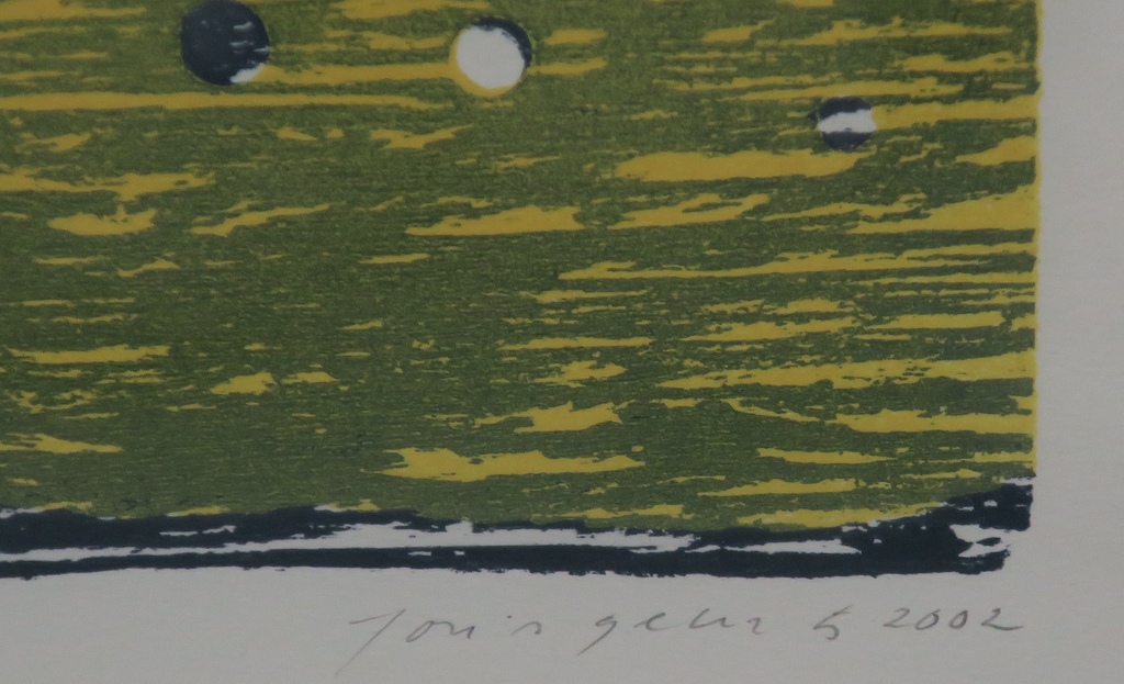 Joris Geurts: Houtsnede, Zonder titel (geel/blauw) - Ingelijst kopen? Bied vanaf 35!