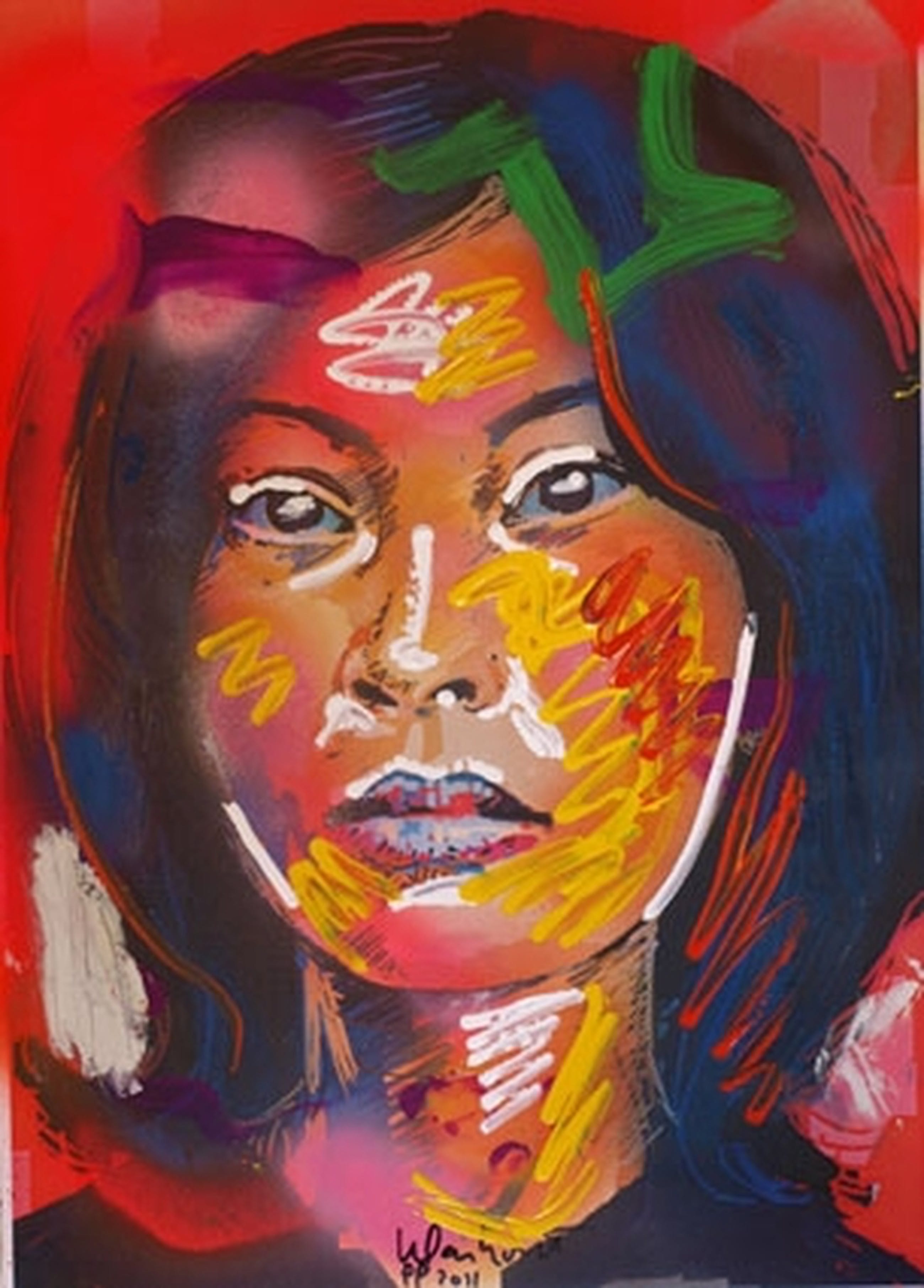Peter Klashorst 'Phnom Penh Girl' mixed media op papier Verkocht Kunstveiling.nl