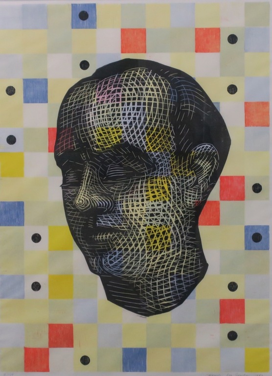 Jacomijn den Engelsen: Houtsnede en lino, Zonder titel (hoofd) - Ingelijst kopen? Bied vanaf 80!