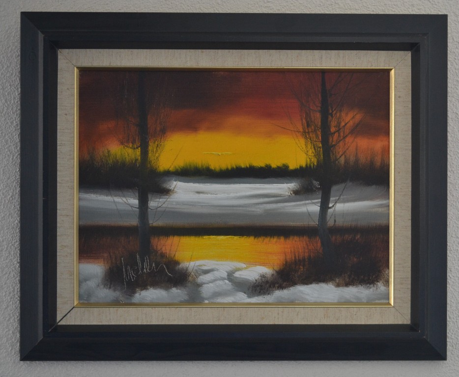 Henning Damgaard (?): olieverf op doek, winters landschap met zonsondergang kopen? Bied vanaf 1!