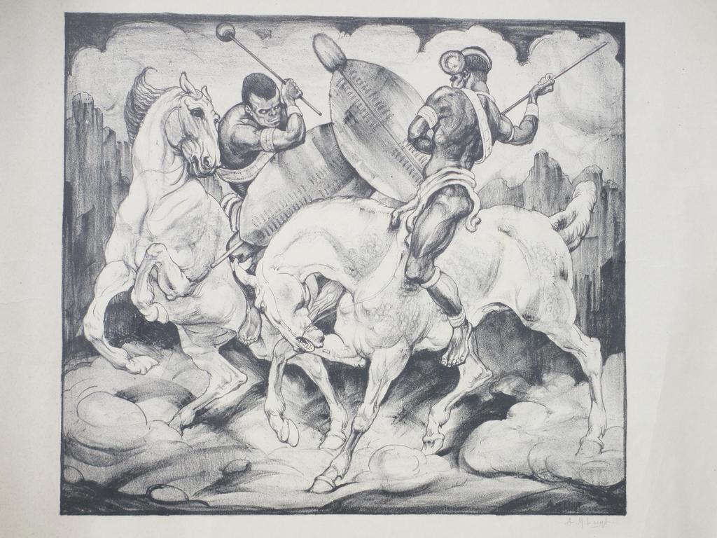 A.M.Luyt, Afrikaanse strijders te paard, Litho verkocht voor € 35!
