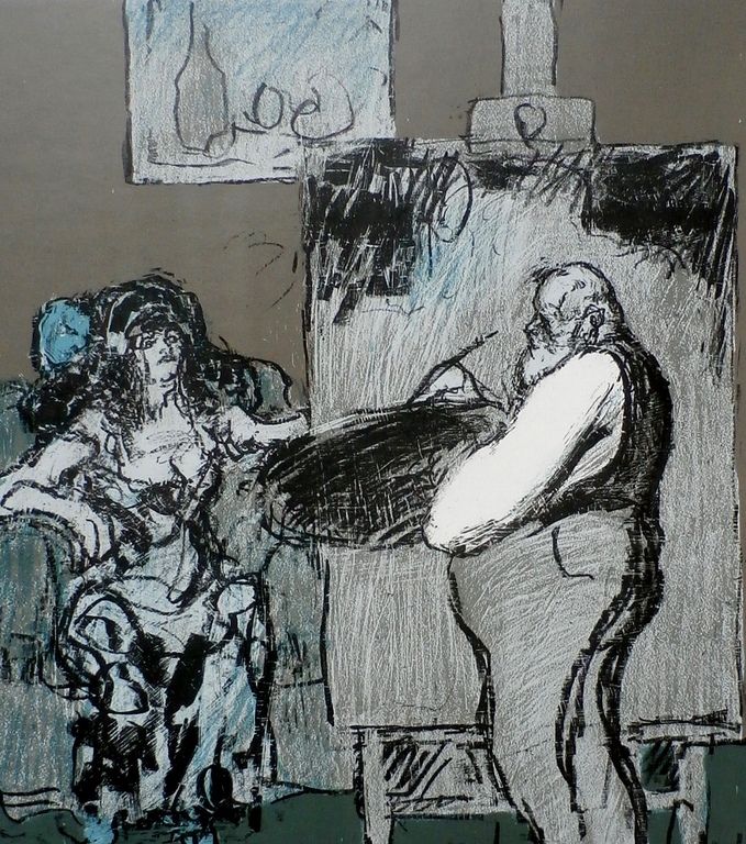 Kurt Löb - Kleurenlitho: de schilder (Kurt Löb) en zijn model - 1978 kopen? Bied vanaf 65!