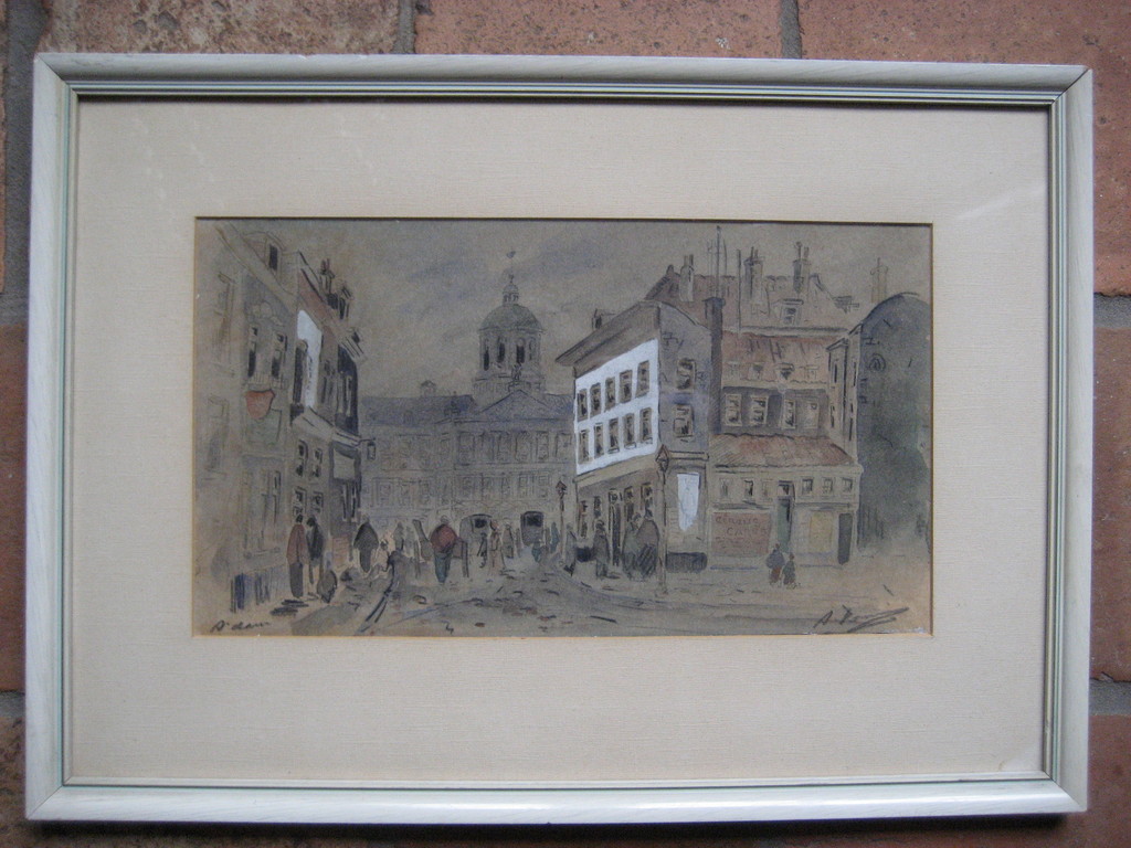 Kunstenaar onbekend - gesign. aquarel -  straatbeeld paleis op de Dam  ca 1880 kopen? Bied vanaf 120!
