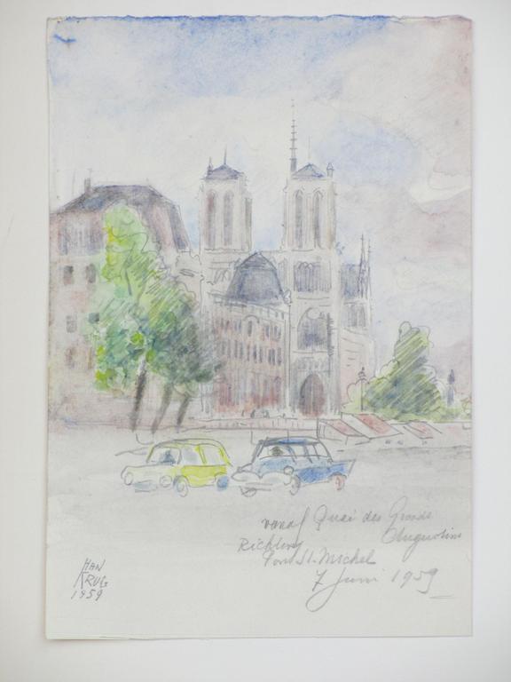 Han Krug, Kleurtekening, Parijs stadsgezicht kopen? Bied vanaf 1!