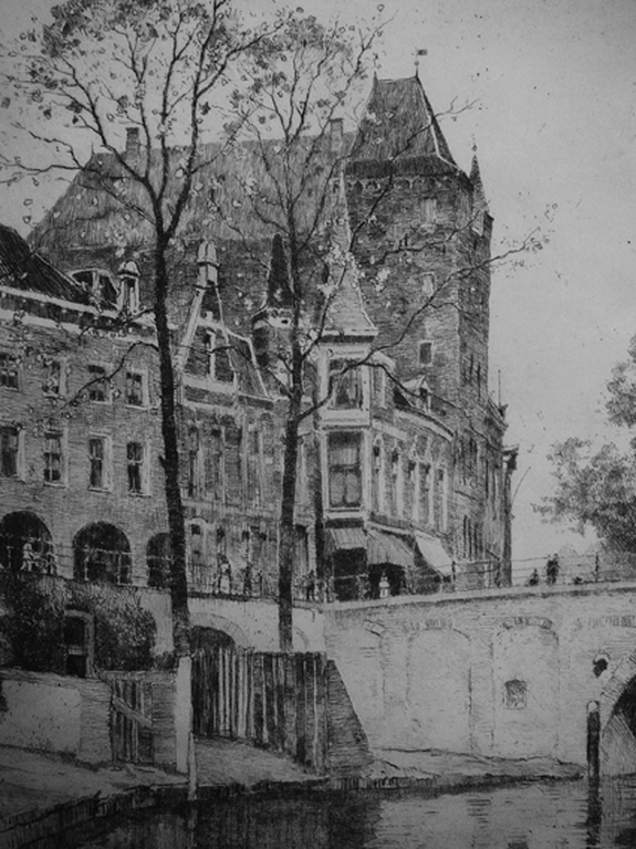 Hendrikus Roodenburg: Zicht op Oude Gracht en kasteel Oudaen Utrecht -ets 1926- kopen? Bied vanaf 50!