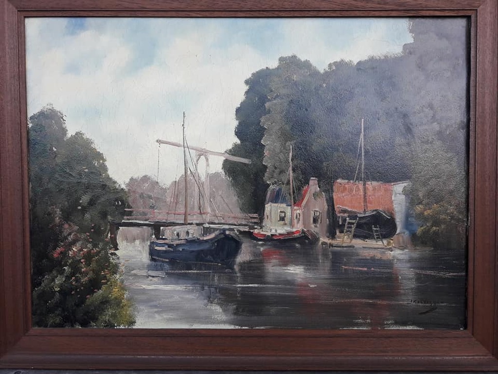 Jan Kelderman, ( 1914 - 1990) Dorpsgezicht Edam. verkocht voor € 65!
