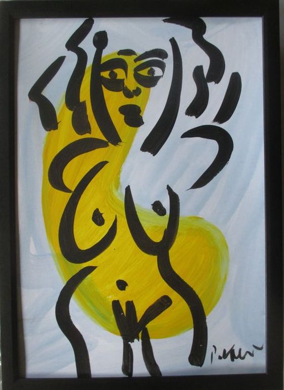 Peter Keil - "Yellow Lady" - acrylverf op karton - gesigneerd - ingelijst verkocht voor € 120!