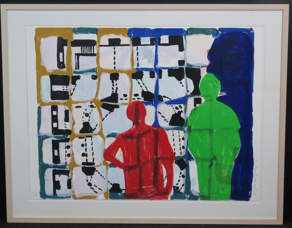 Cees Dolk: Zeefdruk, Figurenplan 2 -Ingelijst verkocht voor € 35!