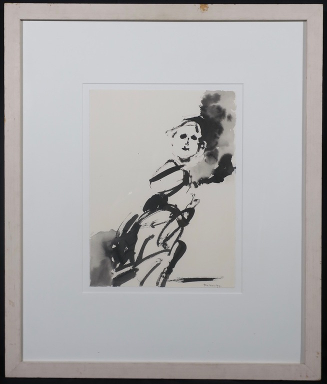 Jef Diederen: Inkttekening, Z.T. Figuur - Ingelijst verkocht voor € 191!