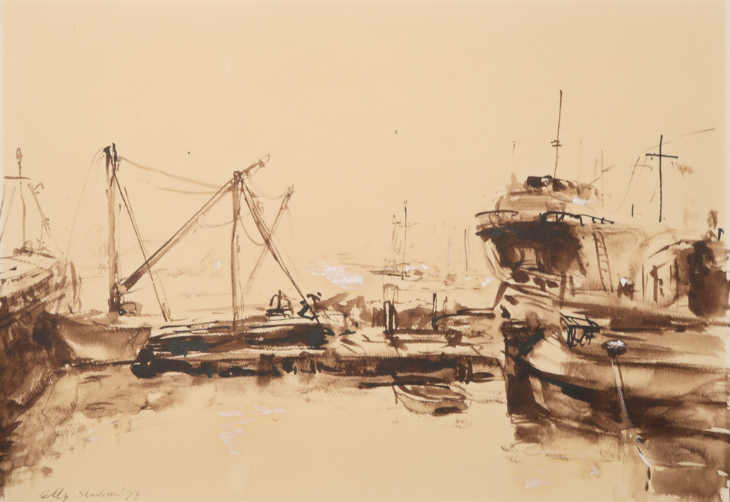 Onbekend gesigneerd: Aquarel, Haven kopen? Bied vanaf 1!