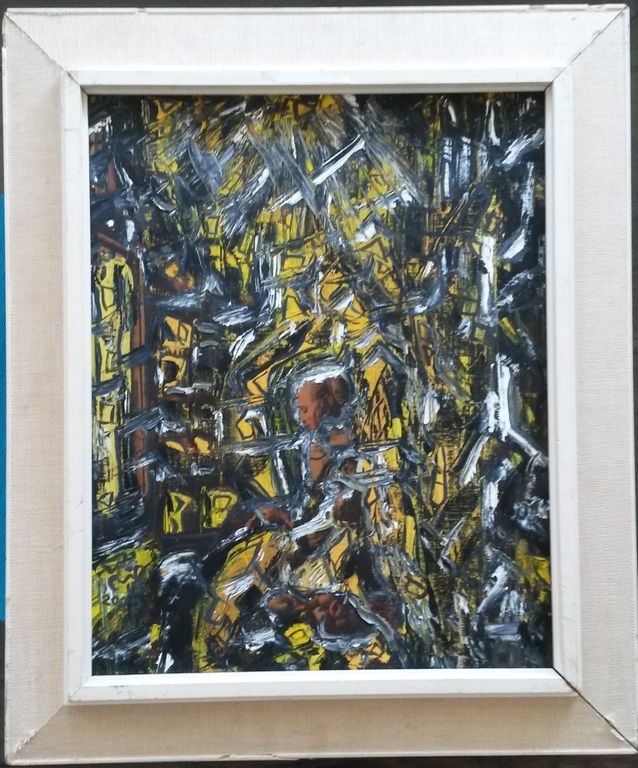 Roelof (Roel) Ring (1930) - abstracte olieverf op bedrukt doek - gesigneerd kopen? Bied vanaf 55!