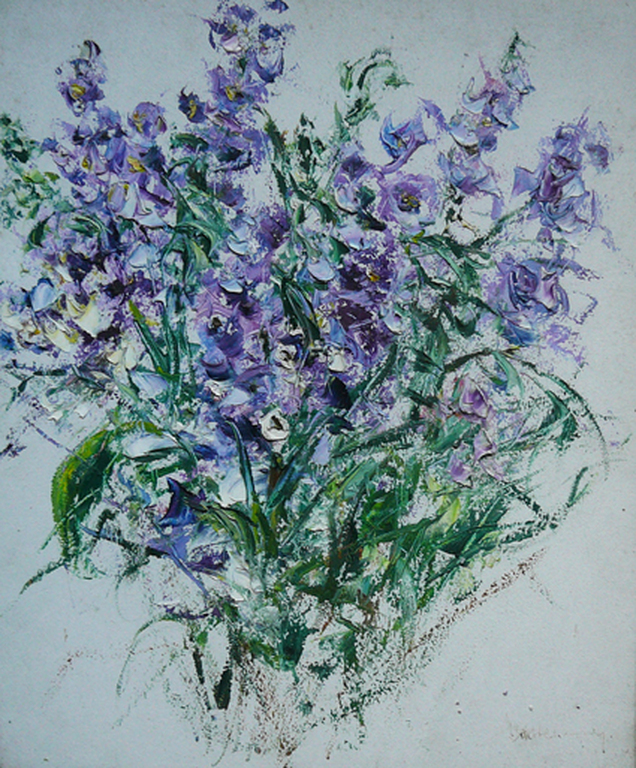 'Blauwe Violieren' -olieverf, onleesbaar gesigneerd- kopen? Bied vanaf 60!