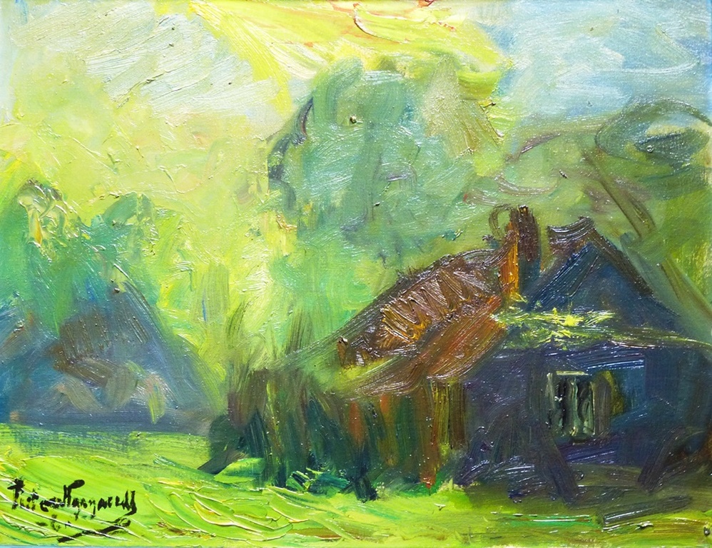 Piet van Wijngaerdt, olieverf op linnen: boerdere Abcoude, 1959, handgesigneerd op voor- en achterzijde, Aanbieding!!! verkocht voor € 450!