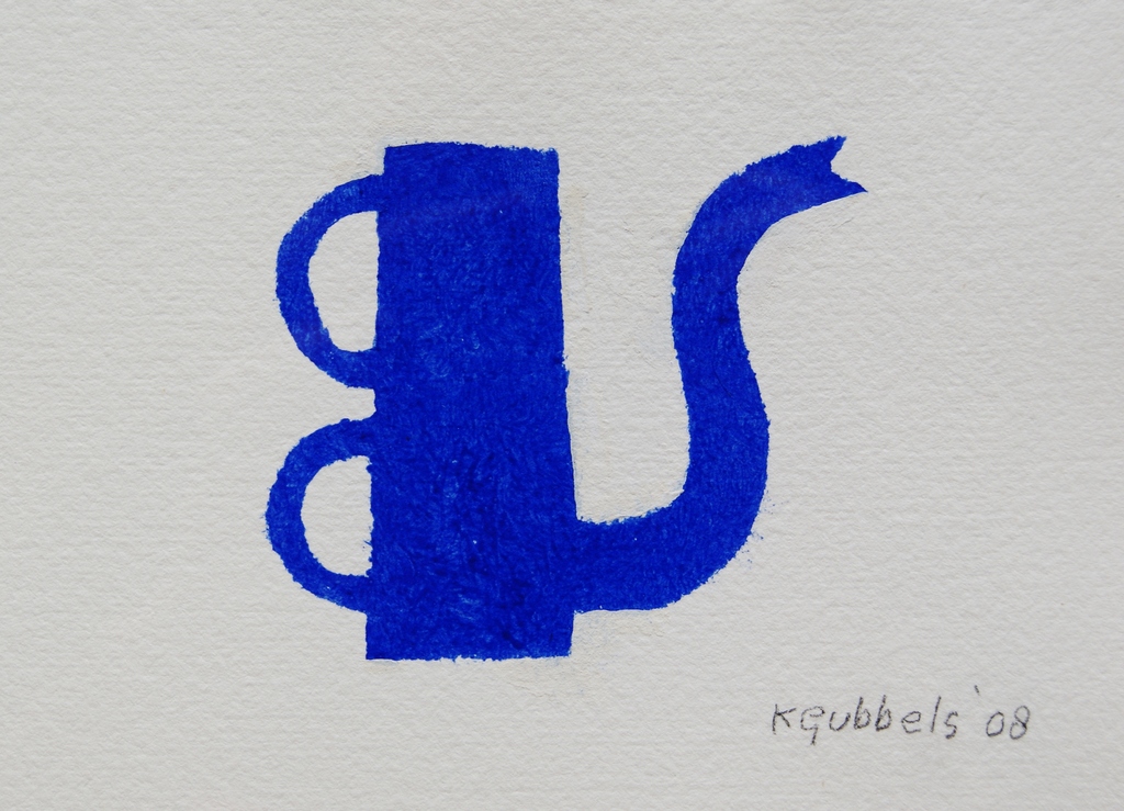 Klaas Gubbels sjabloondruk ‘Blauwe kan met dubbel oor’ – 2008 kopen? Bied vanaf 325!