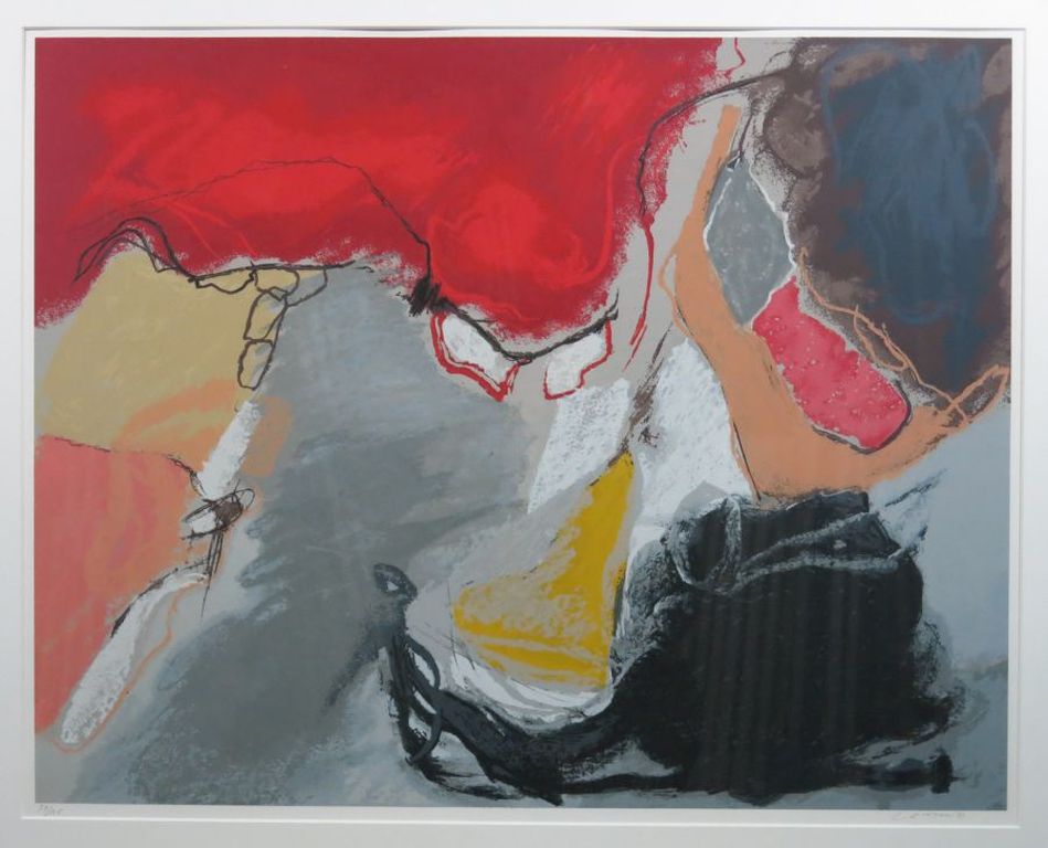 Henk van Vessem: Litho, Zonder titel (rood) - Ingelijst (Groot) kopen? Bied vanaf 50!