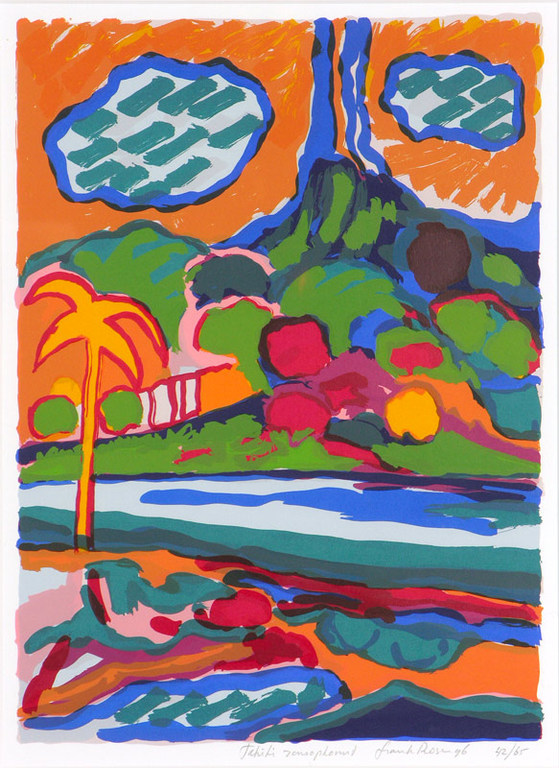 FRANK ROSEN GR.Zeefdruk ,,TAHITI ZONSOPKOMST uit 1996 verkocht voor € 45!